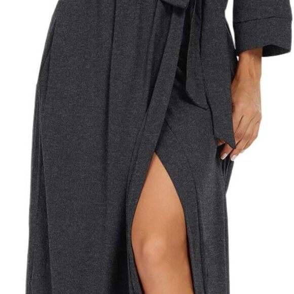 Women Kimono Robes Long Knit Bathrobe Lightweight Soft Knit Sleepwear V-neck Cas - Picture 1 of 5